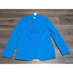 J. Crew Women's Blue Cotton Blend Blazer Size 4 Single Button Suit Jacket
